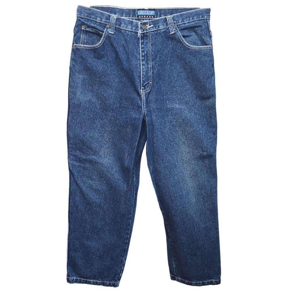 Brooklyn Xpress Mens Carpenter Jeans 36 Dark Wash Blue Denim Hammer Loop Utility